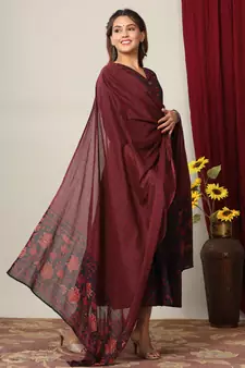 Pure Cotton Floral Printed Anarkali Kurta with Gold Print Dupatta for Womens/Girls