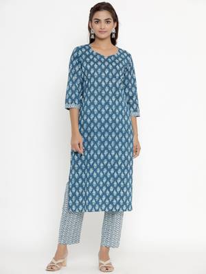 womens pure cotton printed straight kurta palazzo set 1