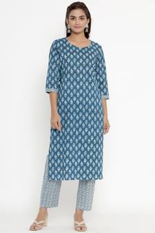 womens pure cotton printed straight kurta palazzo set