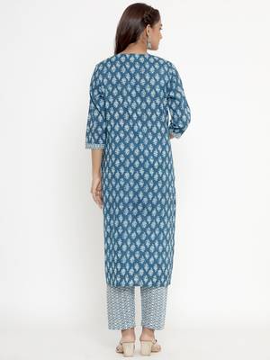 womens pure cotton printed straight kurta palazzo set 2