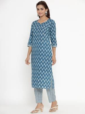 womens pure cotton printed straight kurta palazzo set 3
