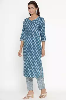 womens pure cotton printed straight kurta palazzo set