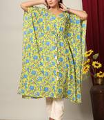 Womens Floral Printed Cotton Kaftan Kurti