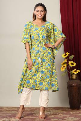 Womens Floral Printed Cotton Kaftan Kurti 2