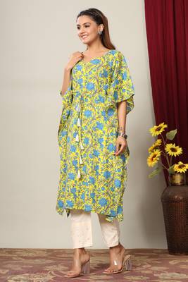 Womens Floral Printed Cotton Kaftan Kurti 4