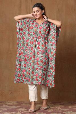 Womens Floral Printed Cotton Kaftan Kurti 1