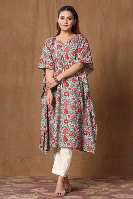 Womens Floral Printed Cotton Kaftan Kurti 2