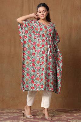 Womens Floral Printed Cotton Kaftan Kurti 3
