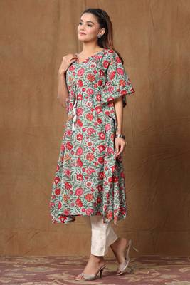 Womens Floral Printed Cotton Kaftan Kurti 4