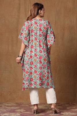 Womens Floral Printed Cotton Kaftan Kurti 5