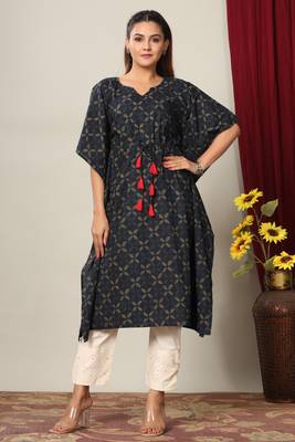 Womens Floral Printed Cotton Kaftan Kurti 2