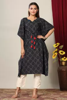 Womens Floral Printed Cotton Kaftan Kurti