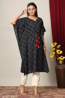 Womens Floral Printed Cotton Kaftan Kurti