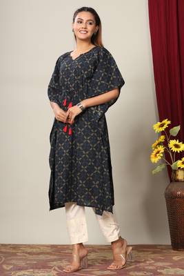 Womens Floral Printed Cotton Kaftan Kurti 4