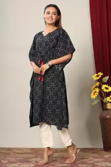 Womens Floral Printed Cotton Kaftan Kurti