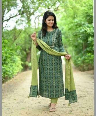 Womens Printed Embroidered Kurti Pant With Dupatta Set 1