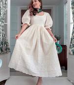 Beige Chikan Cotton Anarkali Embroidery Kurta Dress