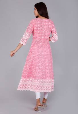 Pink Lucknowi Chikankari With Embroidery Cotton Kurta Partywear Gown With Dupatta 6