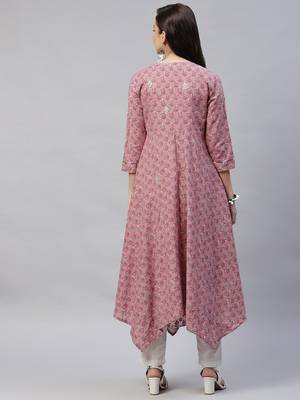 Womens Floral Print Layered Anarkali Kurta 5