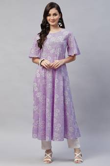 Womens Lavender floral Printed Anarkali Kurta