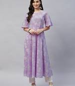 Womens Lavender floral Printed Anarkali Kurta