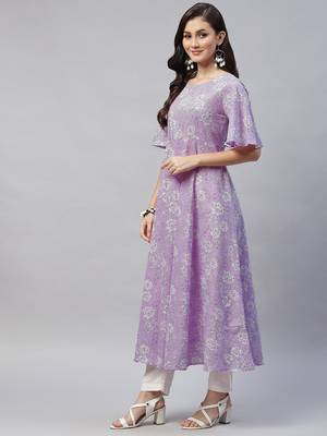 Womens Lavender floral Printed Anarkali Kurta 3