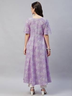 Womens Lavender floral Printed Anarkali Kurta 4
