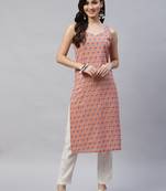 Womens Peach Printed Strappy Straight Kurta
