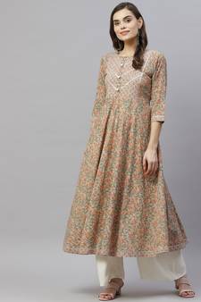 Womens Floral Print Ankle Length Anarkali Kurti