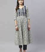 Women Floral Printed Anarkali Jaipuri Pure Cotton Kurta with Gold print Palazzo suit Set