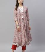 Women Pure Cotton Floral Print Ankle Length Anarkali Kurta with Jacket Dress