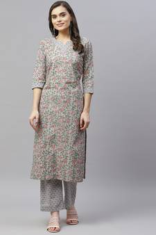 Women's Cotton Floral Print Straight Kurti Palazzo Set