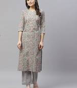 Women's Cotton Floral Print Straight Kurti Palazzo Set