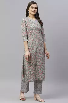 Women's Cotton Floral Print Straight Kurti Palazzo Set