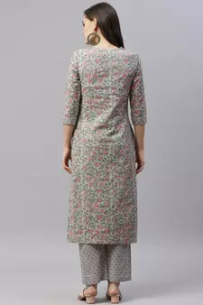 Women's Cotton Floral Print Straight Kurti Palazzo Set
