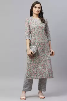 Women's Cotton Floral Print Straight Kurti Palazzo Set