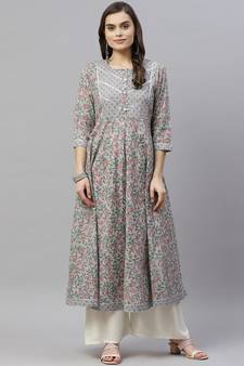 Womens Floral Print Ankle Length Anarkali Kurti