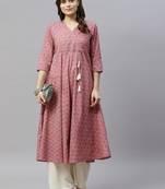 Women's Pure Cotton Floral Print Long Anarkali Kurta