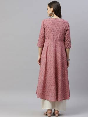 Women's Pure Cotton Floral Print Long Anarkali Kurta 4