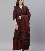 Women's Cotton Floral Print Straight Kurta Sharara Dupatta Set