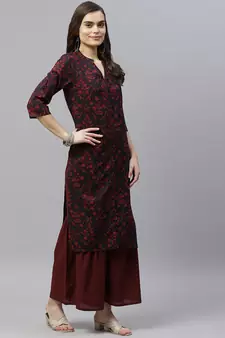 Women's Cotton Floral Print Straight Kurta Sharara Dupatta Set