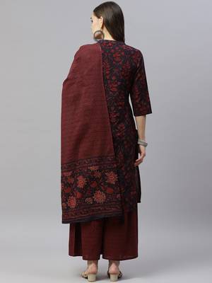 Women's Cotton Floral Print Straight Kurta Sharara Dupatta Set 5