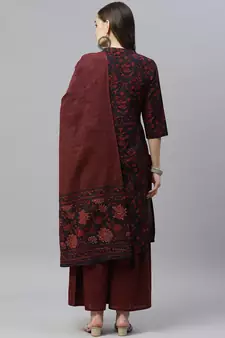 Women's Cotton Floral Print Straight Kurta Sharara Dupatta Set