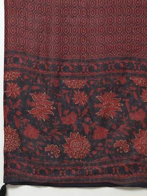 Women's Cotton Floral Print Straight Kurta Sharara Dupatta Set 7