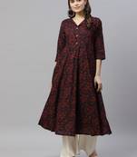 Women's Pure Cotton Floral Print Anarkali Kurta Dress for Girl's