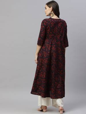 Women's Pure Cotton Floral Print Anarkali Kurta Dress for Girl's 3