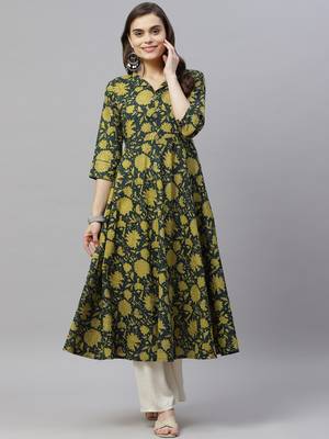 Pure Cotton Floral Printed Anarkali Kurta for Women 1