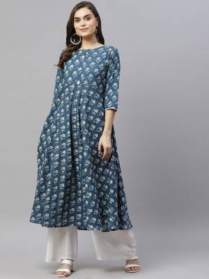 Women's Cotton Floral Print Anarkali Kurta 1