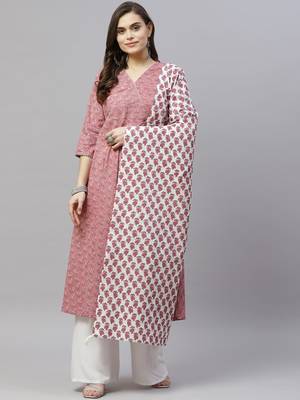 Womens Cotton Floral Print Anarkali Kurta with Dupatta 1
