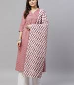 Womens Cotton Floral Print Anarkali Kurta with Dupatta